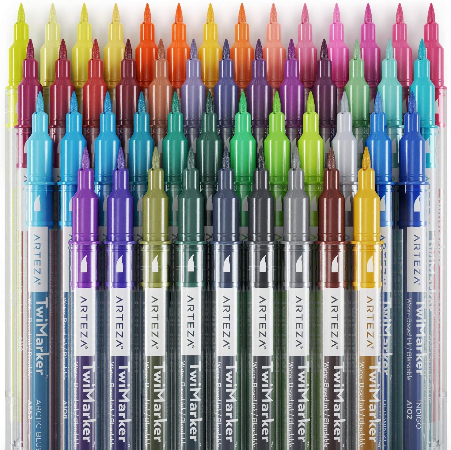 Arteza Dual Tip Brush Markers Set o 48 , Art Markers with Fine and Brush Tips, Dual Tip Pens